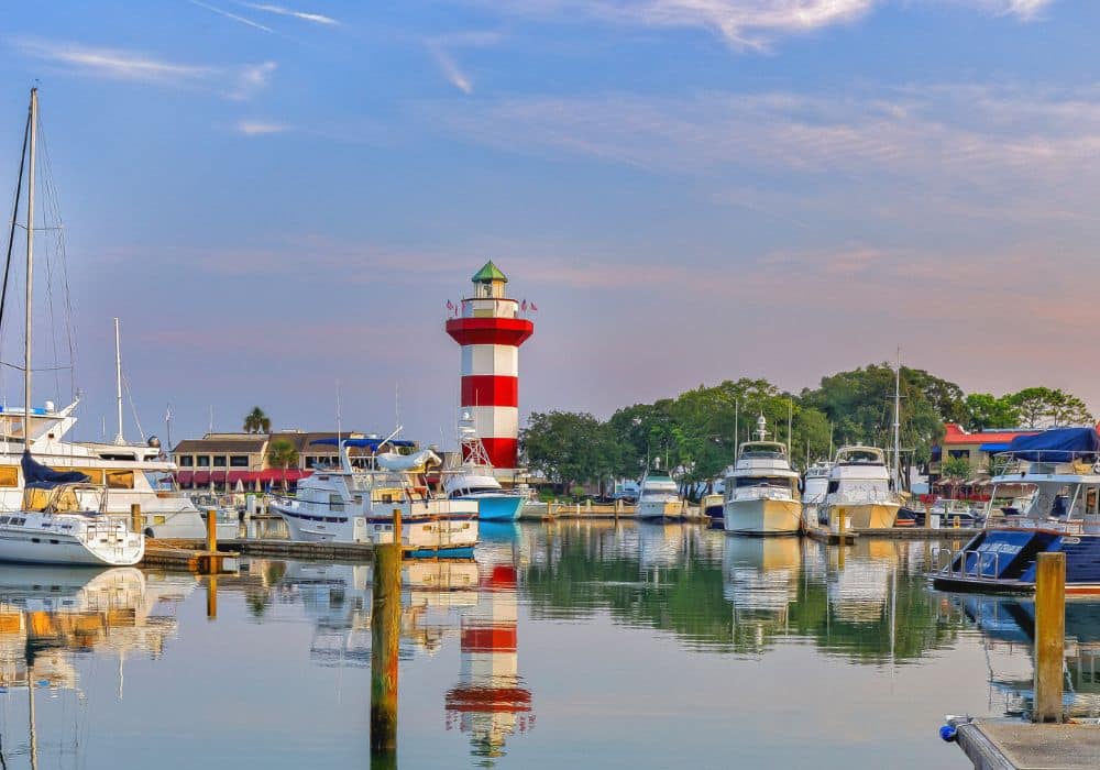 Hilton Head Island Harbour Town Lighthouse with boats