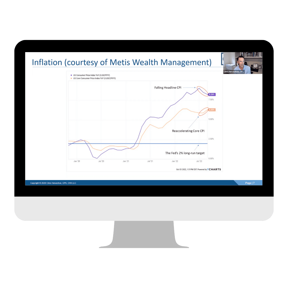 Computer with a slide of the online webinar on recession proofing your marketing agency