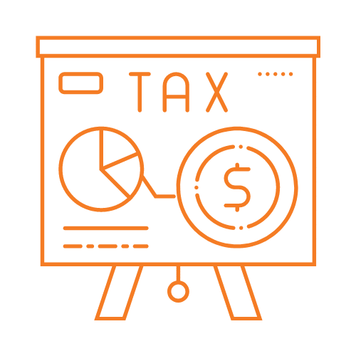 icon for tax strategy that shows a presentation board with a graph and a coin